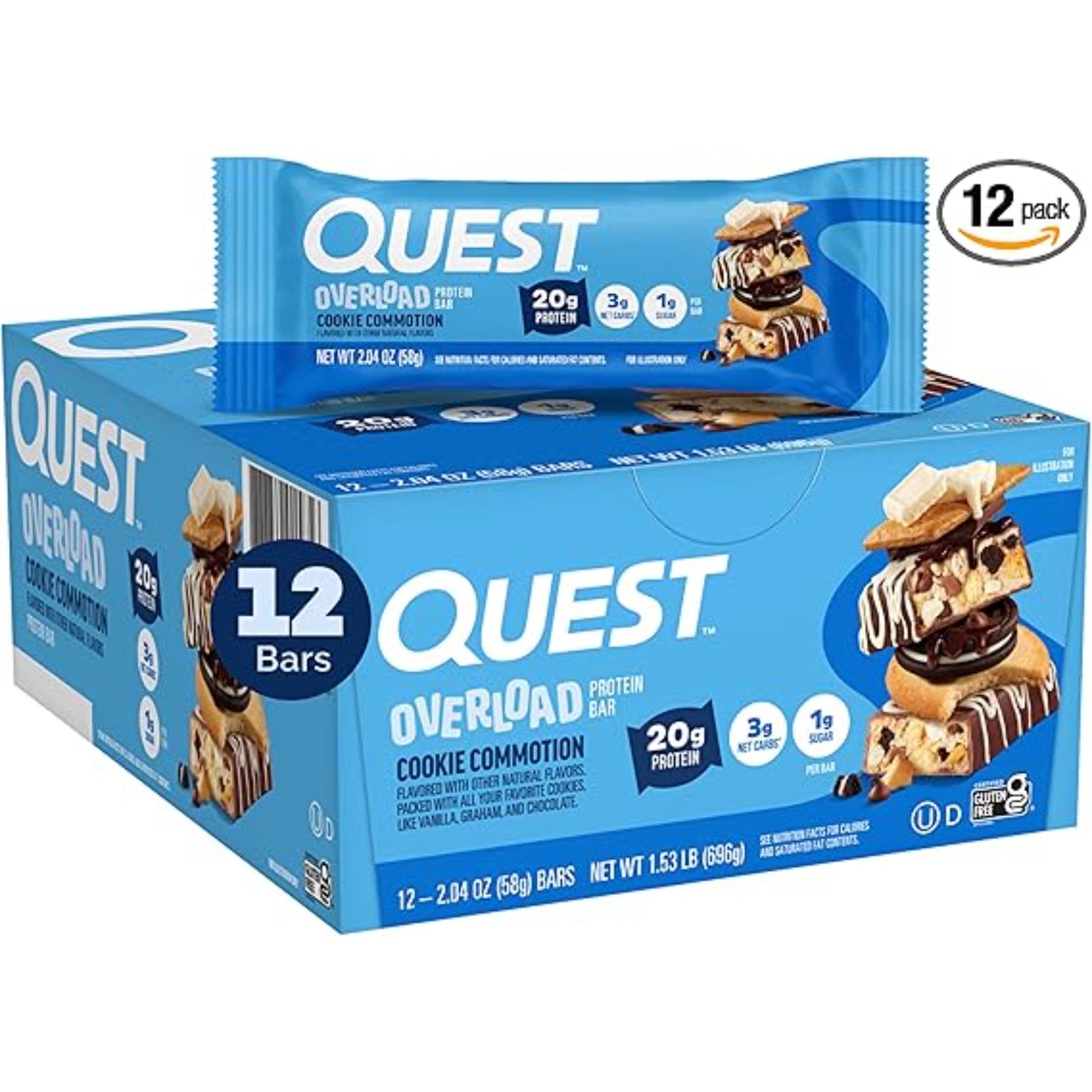 Quest Nutrition Overload Protein Bars Cookie Commotion 12 Count