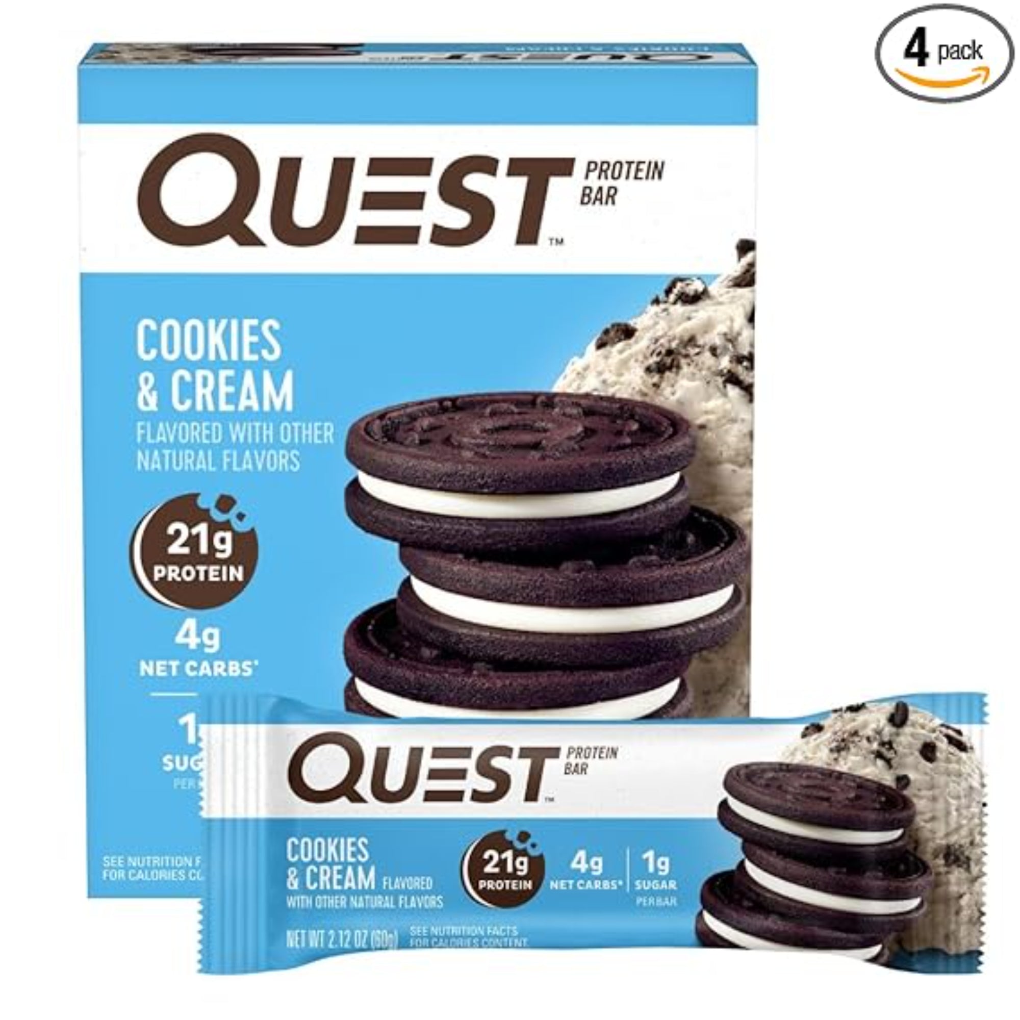 Quest Nutrition Cookies & Cream Protein Bars 4 Count