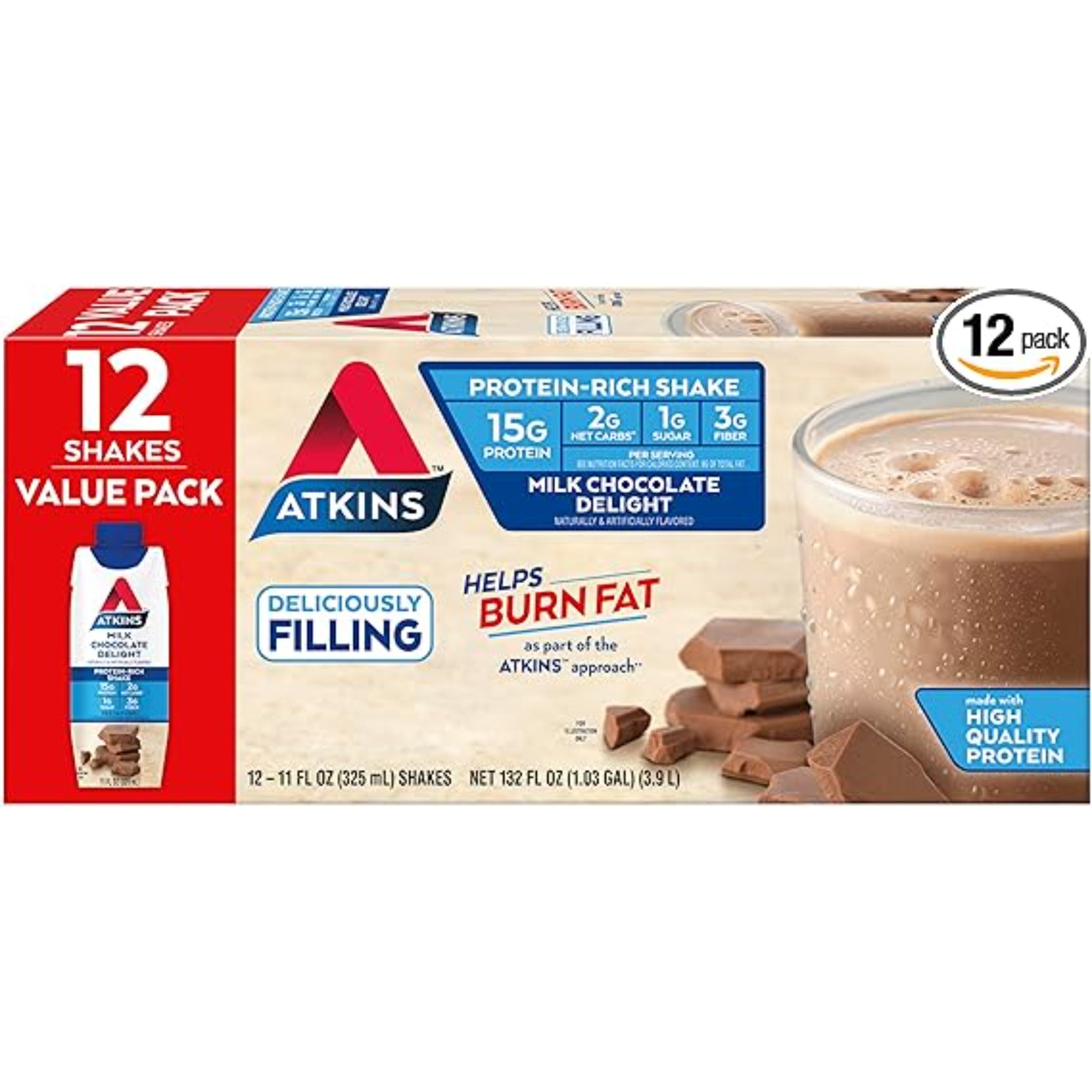 Atkins Milk Chocolate Delight High Protein Shake 12 Count