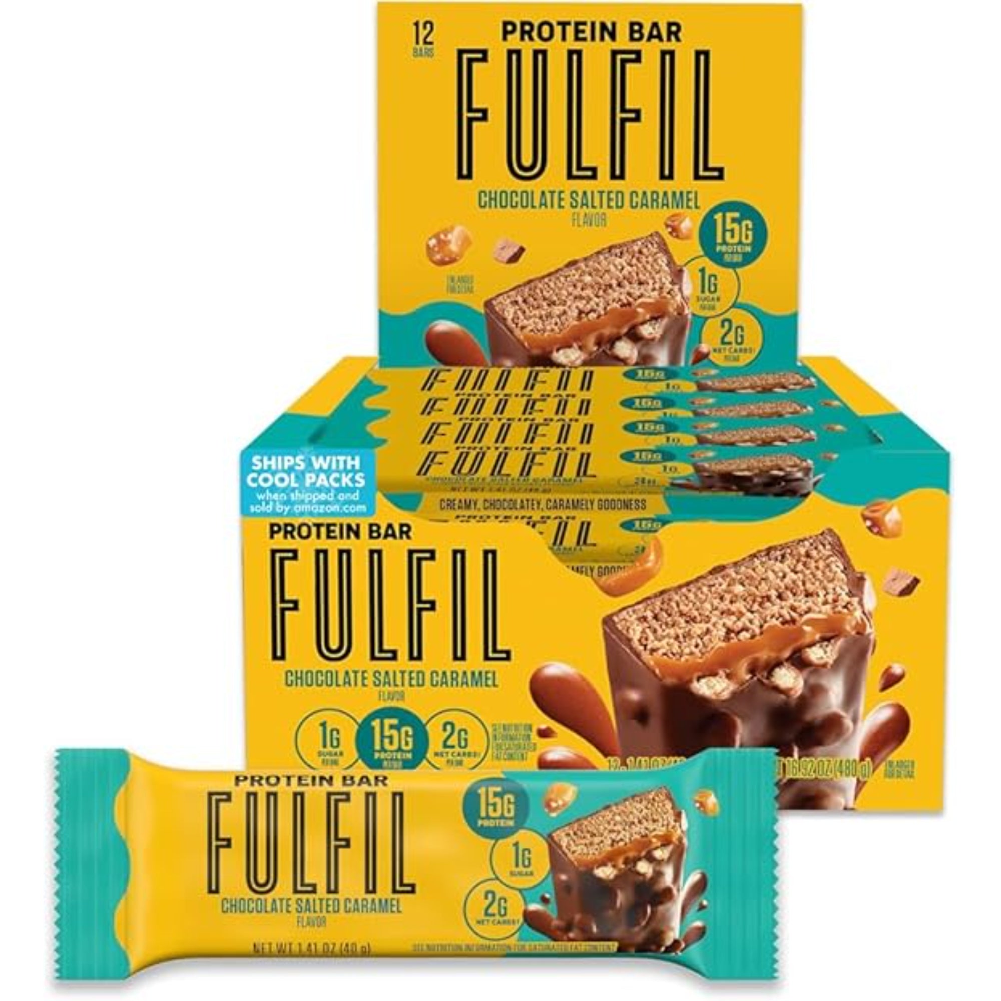 FULFIL Protein Snack Bars Chocolate Salted Caramel Flavored 12 Count