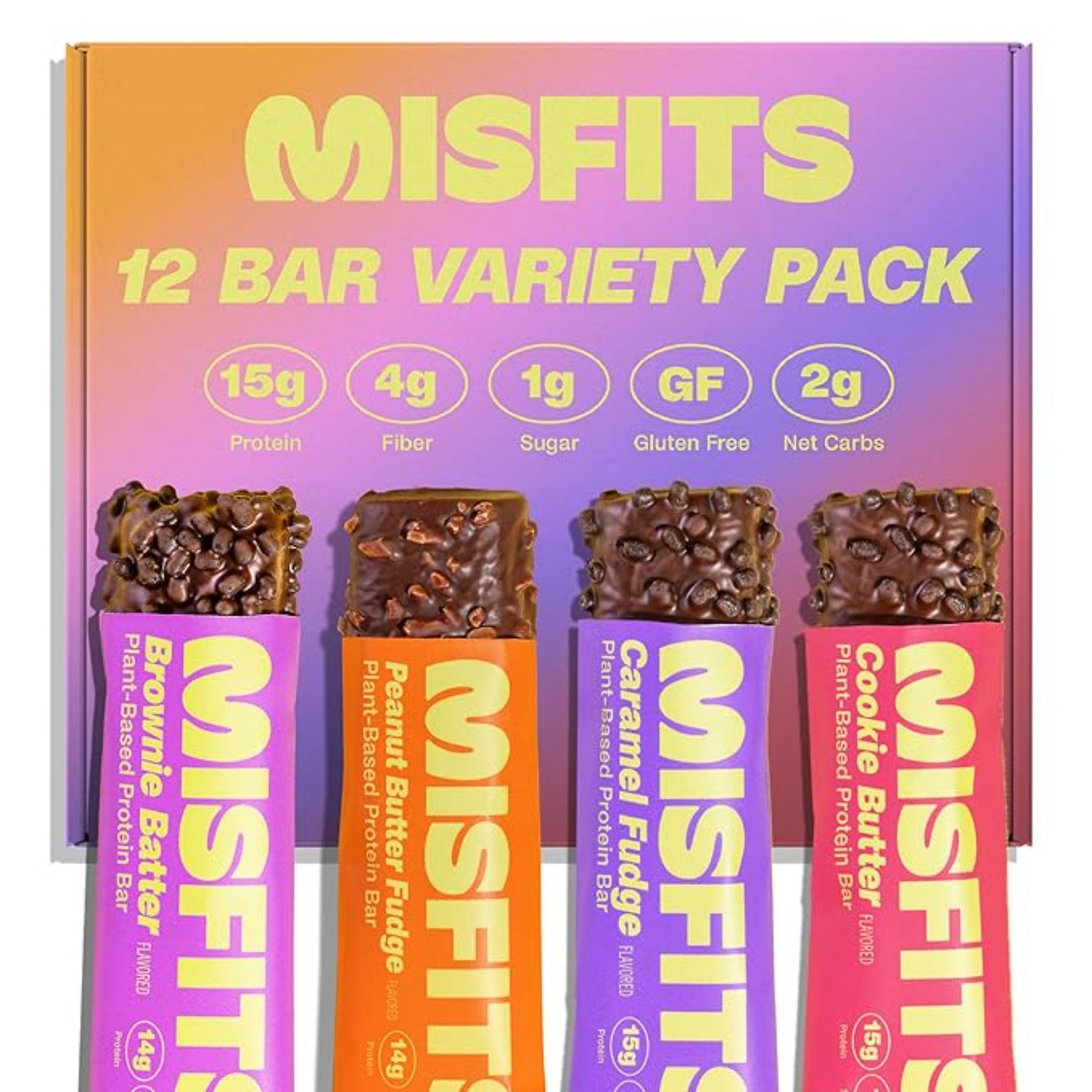Misfits Vegan Protein Bars  Variety Pack of 12 (4 Flavors)