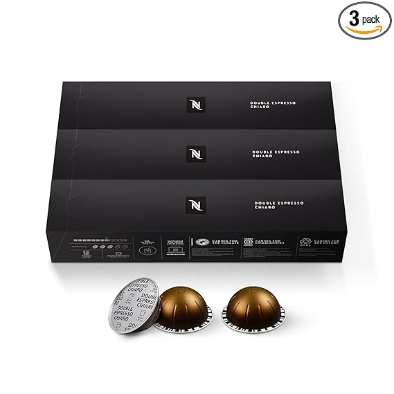 Nespresso Capsules Vertuo, Double Espresso Chiaro 30-Count Coffee Pods