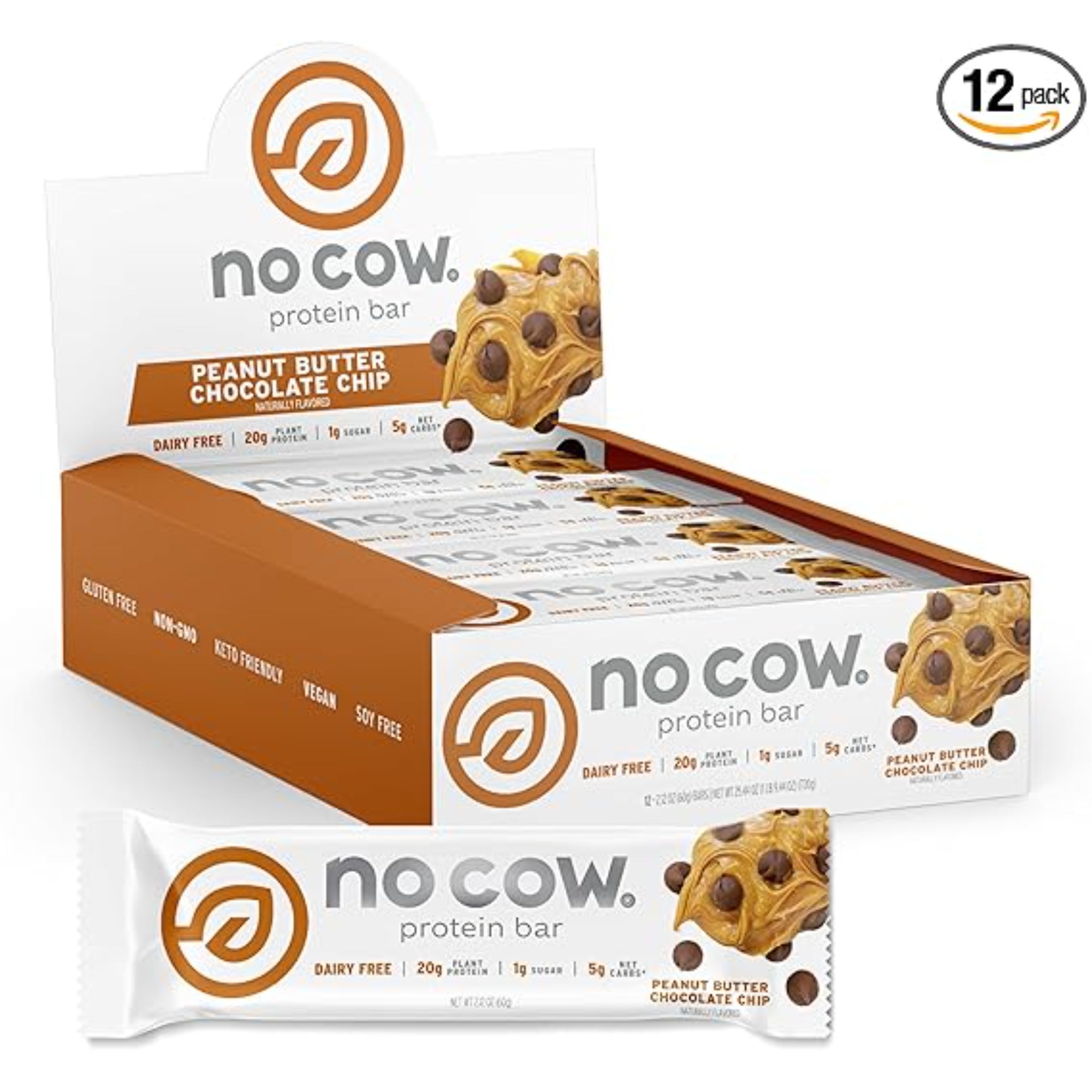 No Cow High Protein Bars, Peanut Butter Chocolate Chip (12 Count)