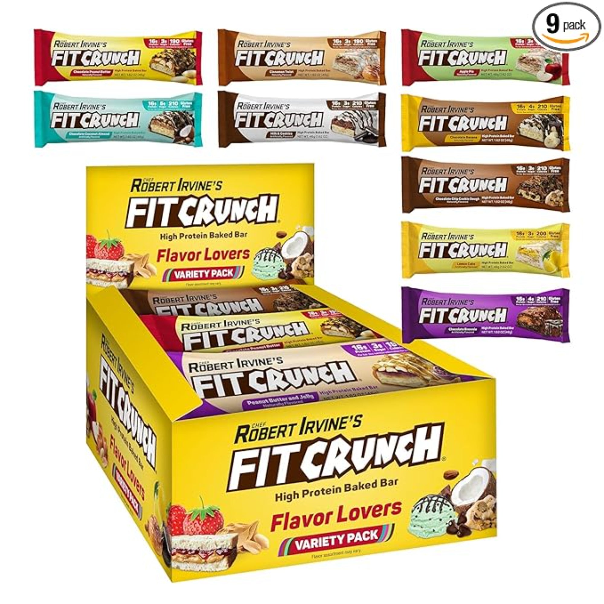 FITCRUNCH Snack Size Protein Bars(9 Count, Flavor Lovers)