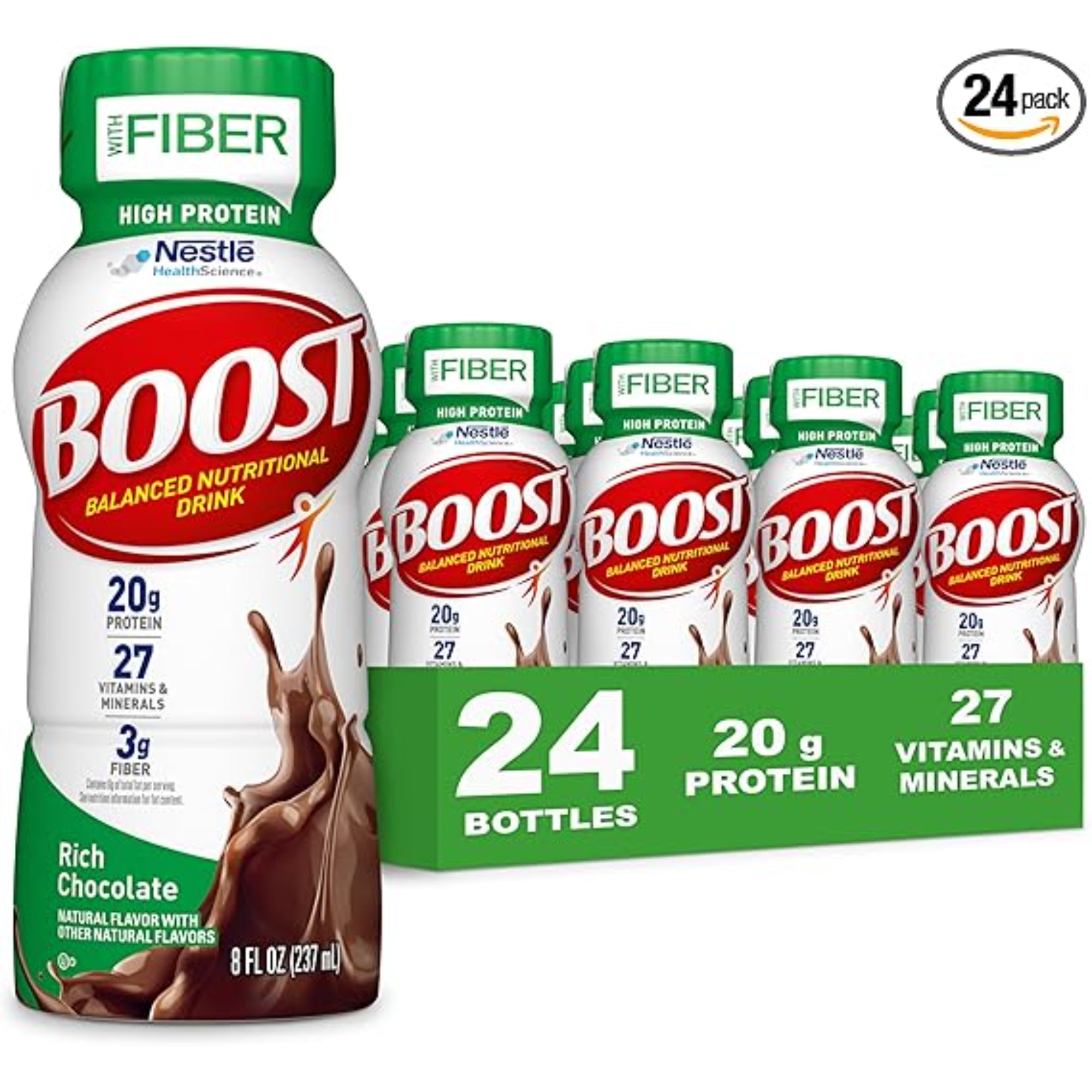 BOOST High Protein Drink Rich Chocolate, 8 fl oz Bottle, 24 Pack