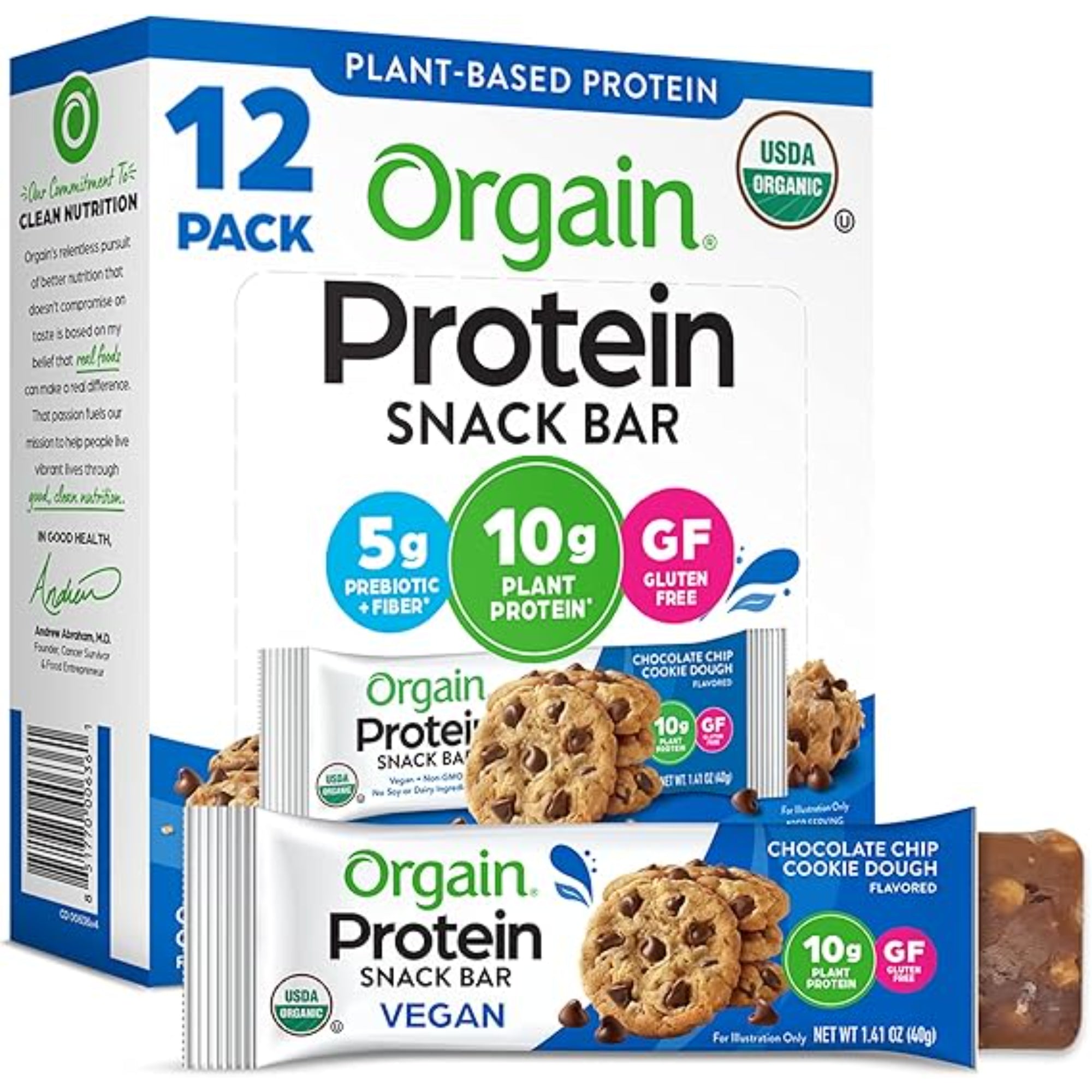 Orgain Protein Bar Chocolate Chip Cookie Dough 1.41 Oz (Pack of 12)
