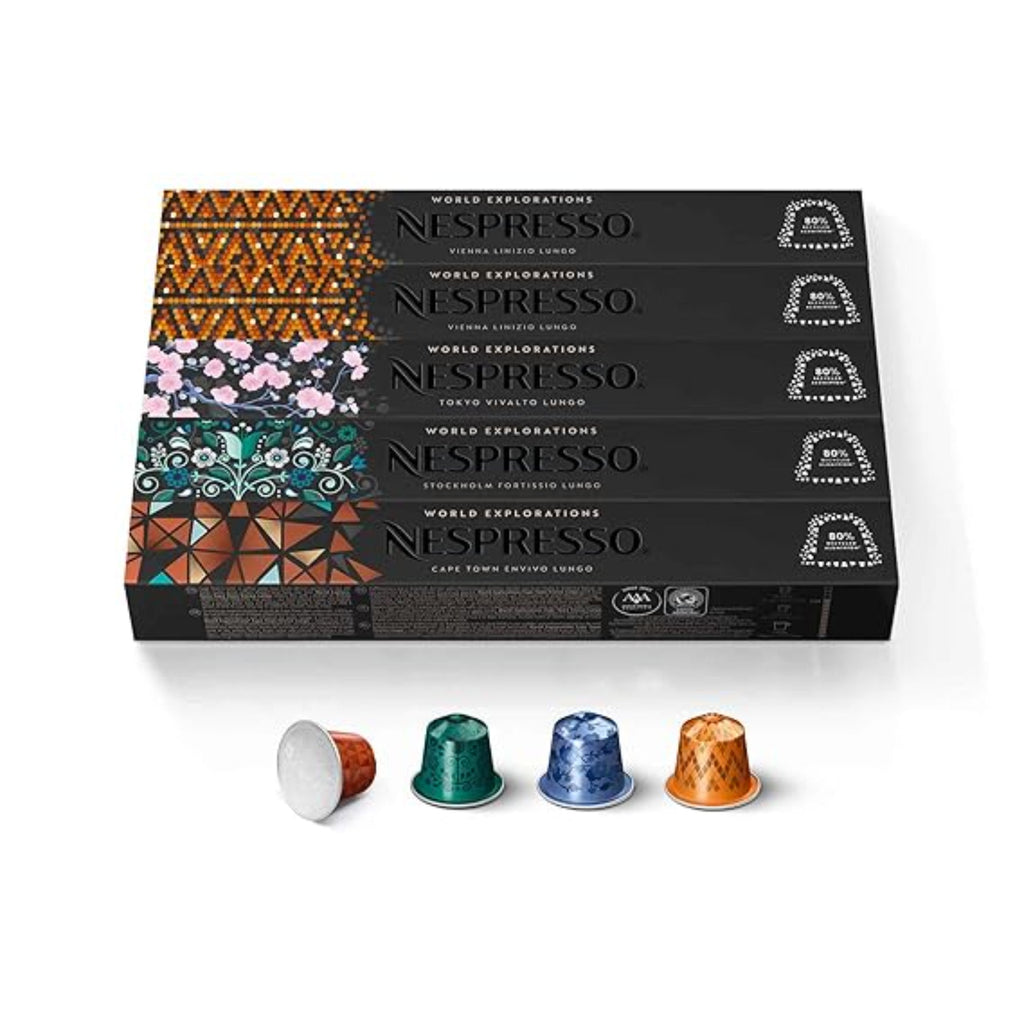 Nespresso Capsules Original Line, Morning Lungo Blends Variety Pack, Mild to Medium to Dark Roast Coffee, 50-Count Coffee Pods