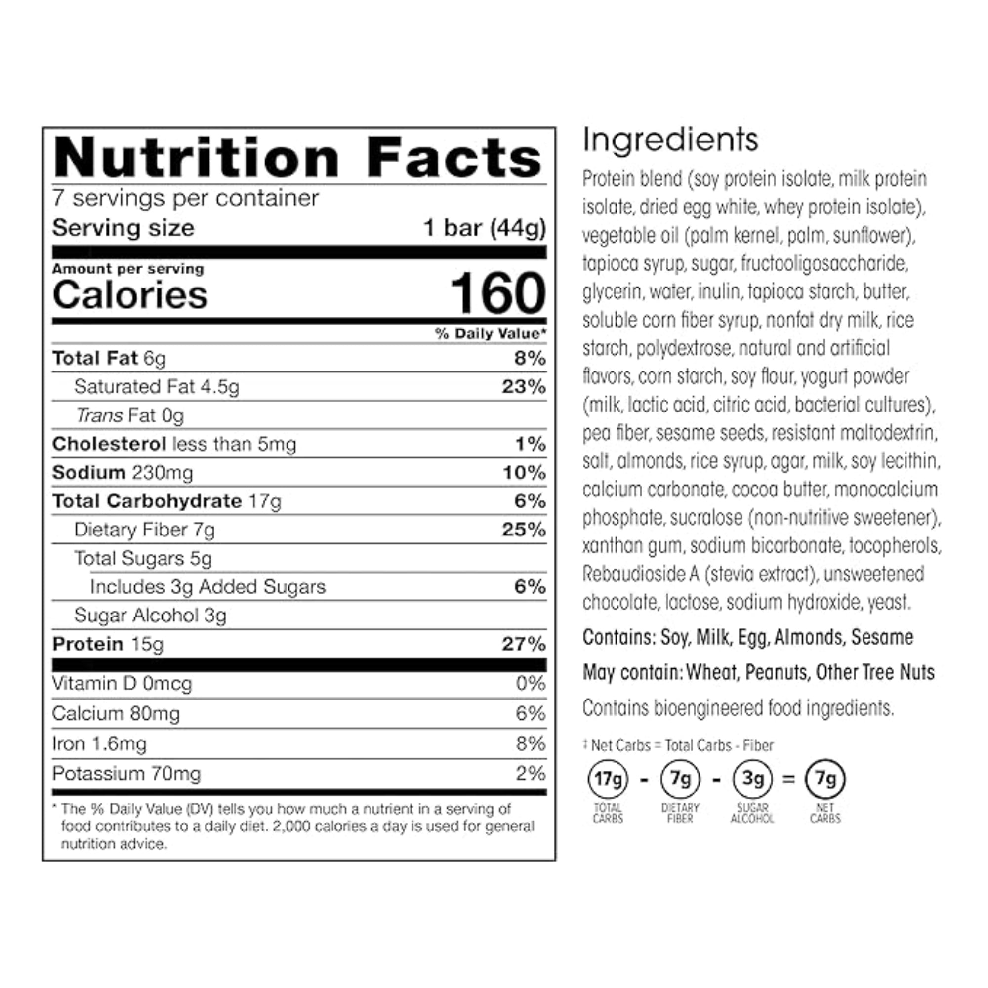 Wonderslim High Fiber Protein Bars, Salted Toffee Pretzel, 7 Pack