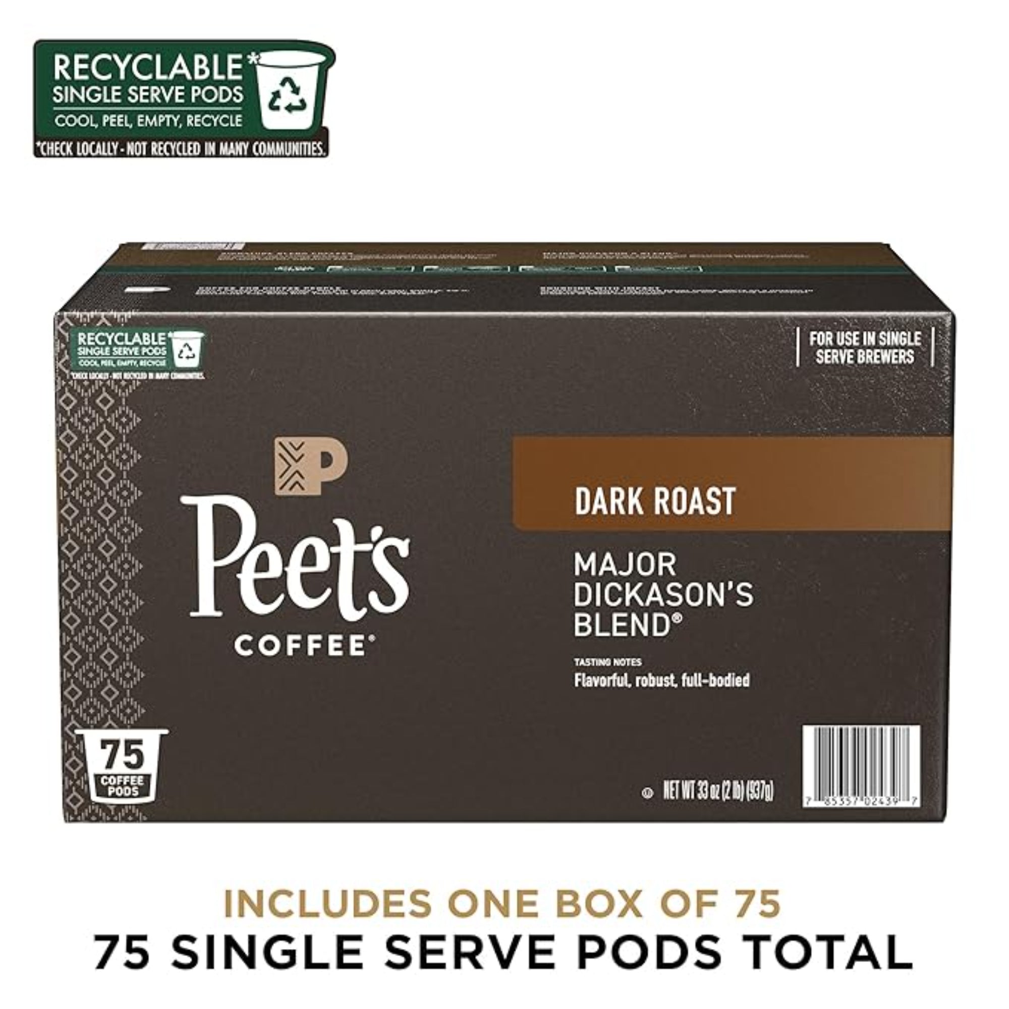 Peet's Coffee, Dark Roast Major Dickason's Blend 75 Pods
