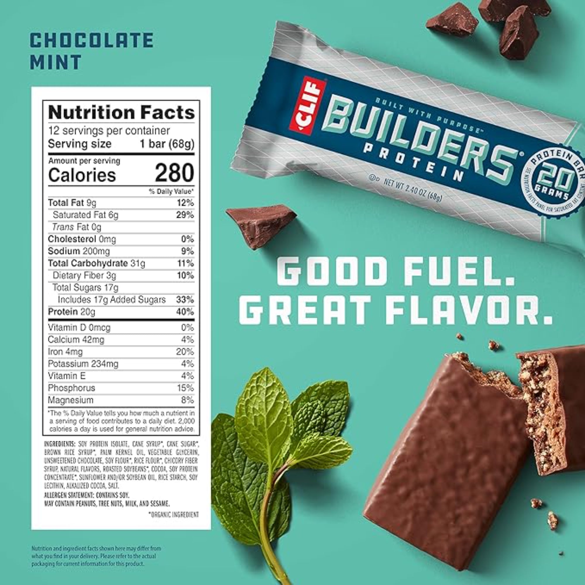 CLIF BUILDERS Protein Bars Chocolate Mint Flavor variety 2.4 oz. (12 Count)