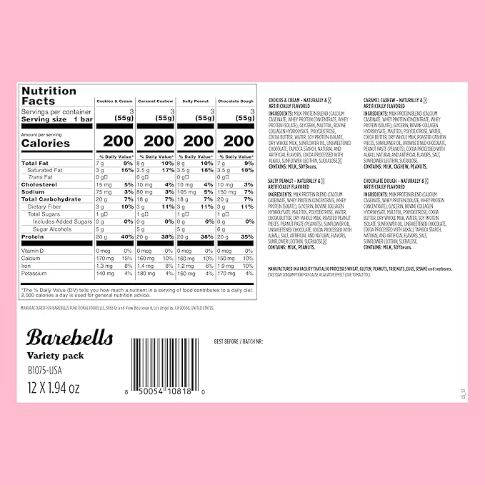 Barebells Protein Bars Variety Pack - 12 Count, 1.9oz Bars