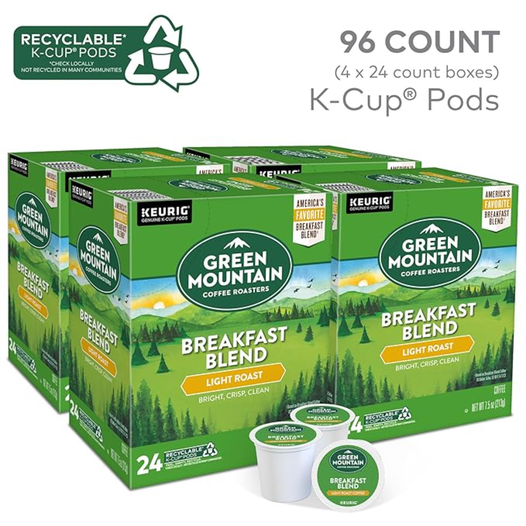 Green Mountain Coffee Roasters Breakfast Blend Single Serve K-Cup 96 Count
