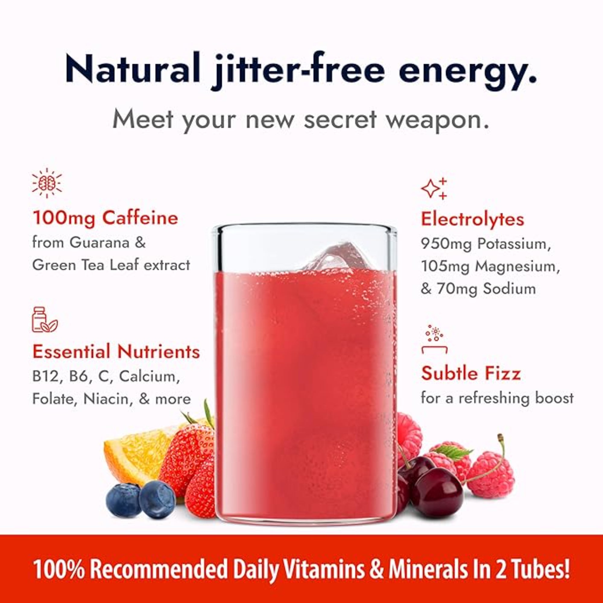 Zipfizz Daily Energy Drink Powder, Fruit Punch, 20 Pack