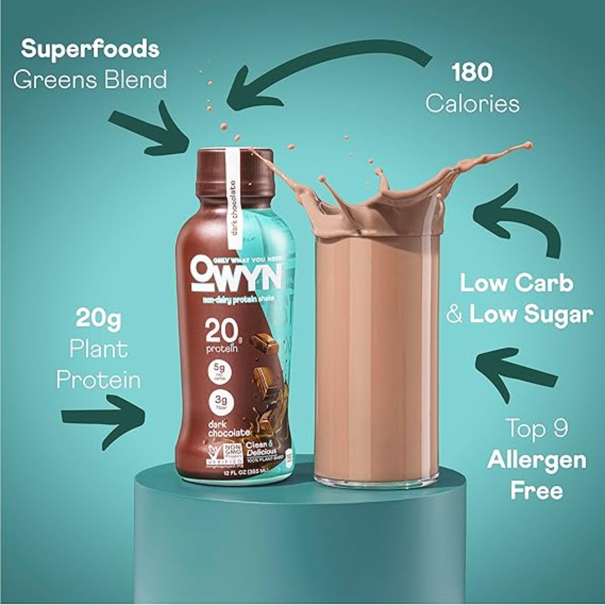 OWYN Only What You Need Plant Based Protein Shake, Dark Chocolate 12 Count
