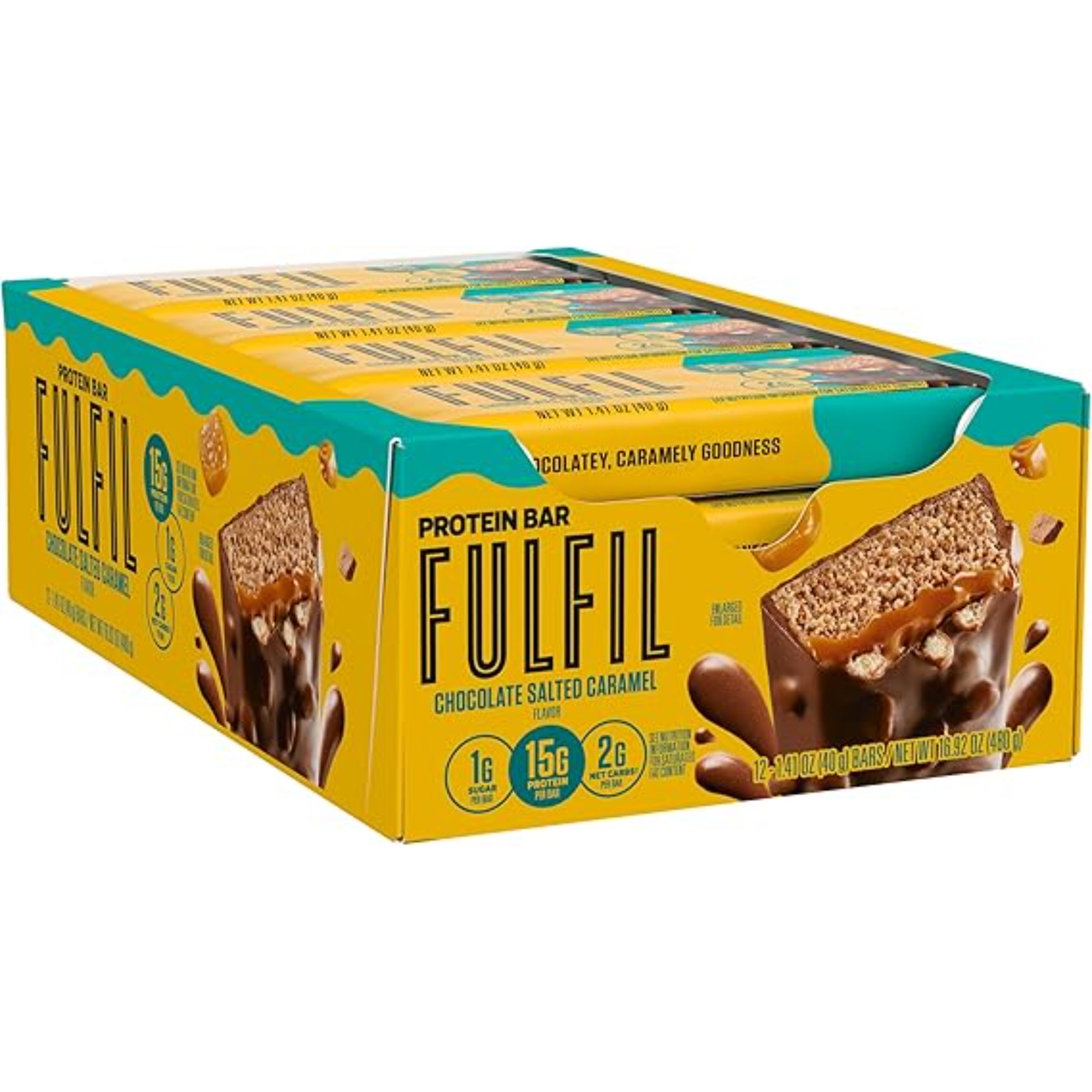 FULFIL Protein Snack Bars Chocolate Salted Caramel Flavored 12 Count