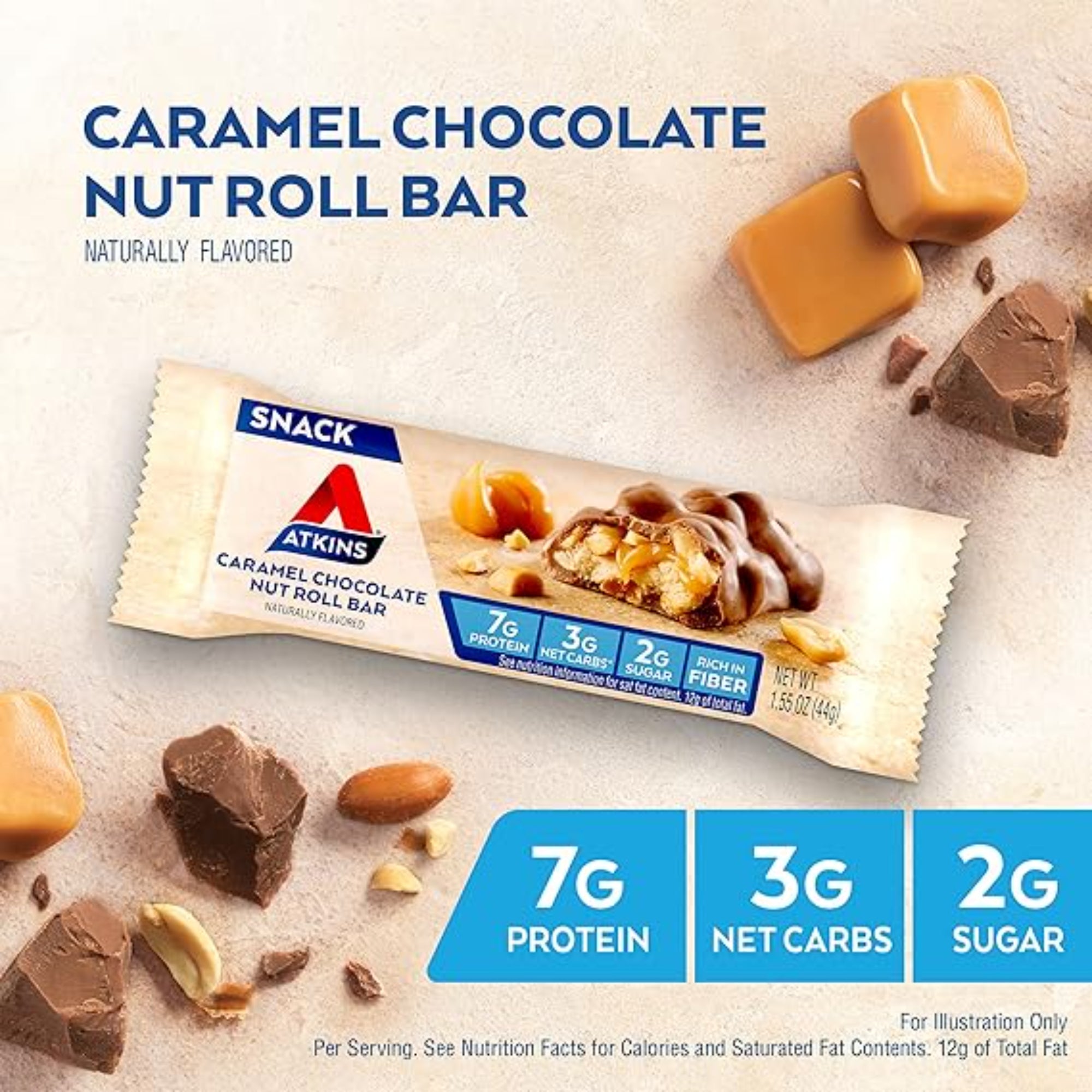 Atkins Caramel Chocolate Nut Roll Snack Bar 16 Count