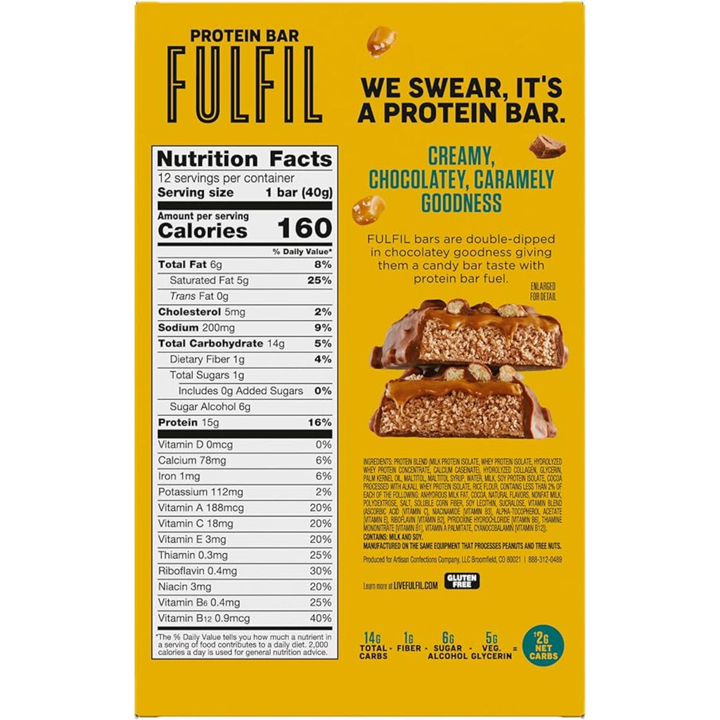 FULFIL Protein Snack Bars Chocolate Salted Caramel Flavored 12 Count