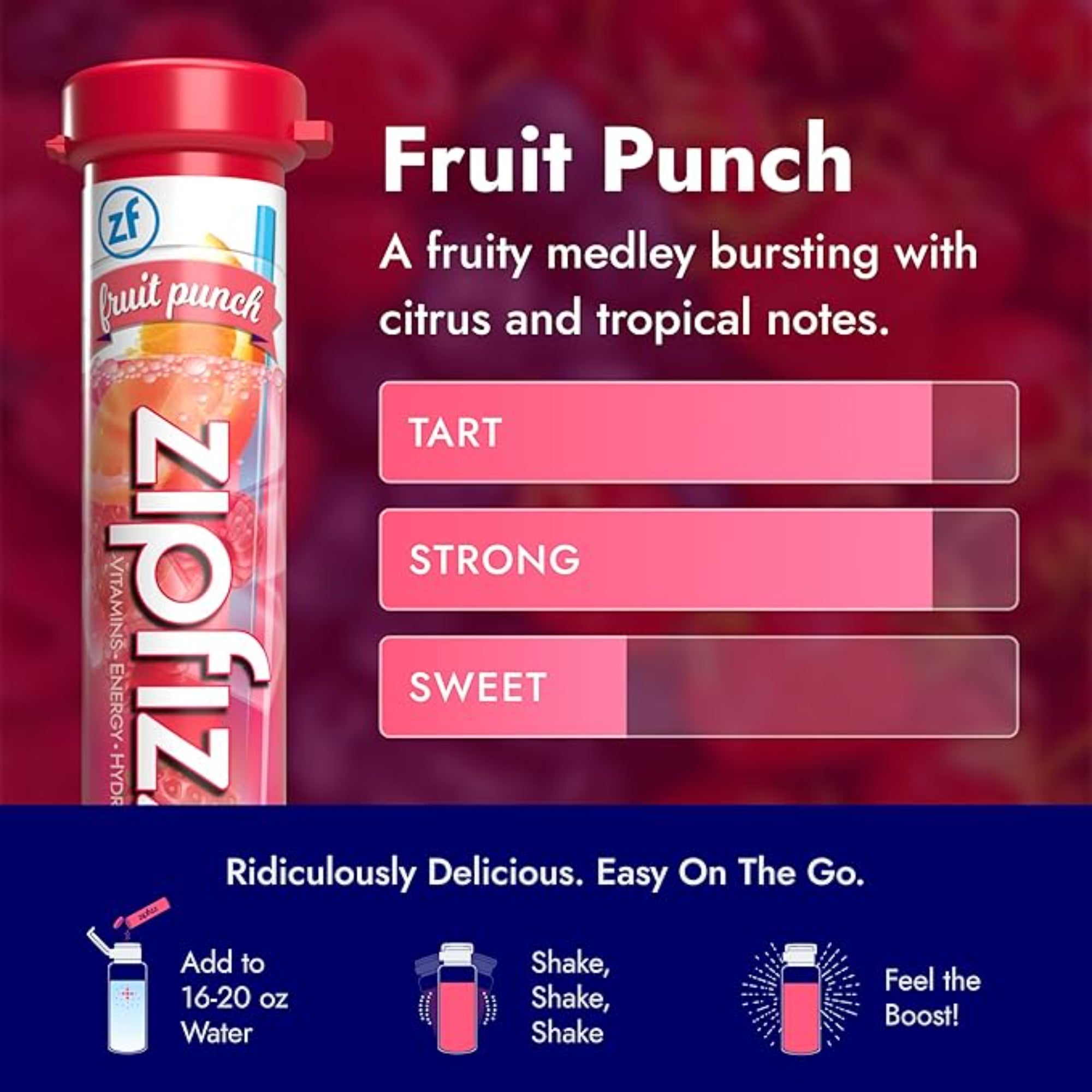 Zipfizz Daily Energy Drink Powder, Fruit Punch, 20 Pack