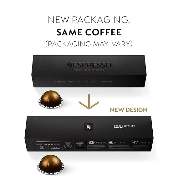 Nespresso Capsules Vertuo, Double Espresso Chiaro 30-Count Coffee Pods