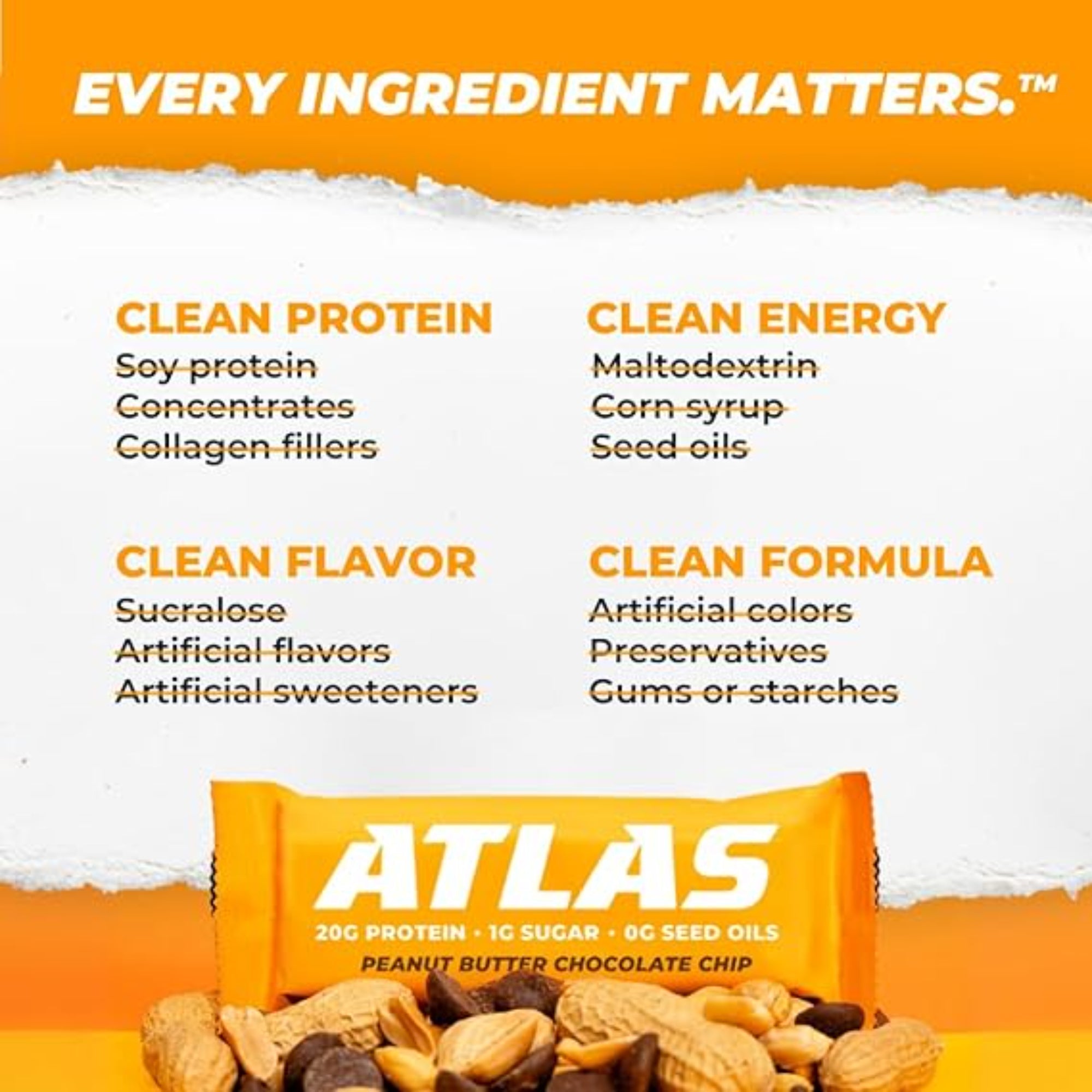 Atlas Protein Bar Peanut Butter Chocolate Chip, 12 Count